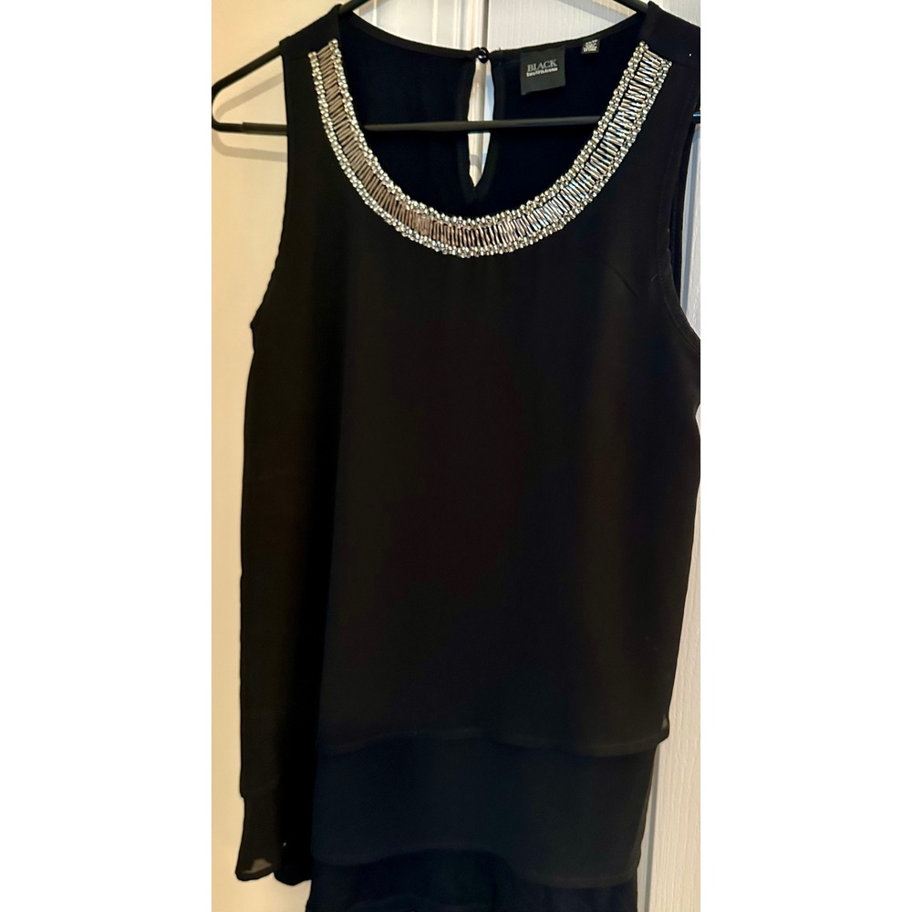 Black Saks Fifth Avenue Beaded Neck Layered Sleeveless Blouse Top XS Black Label